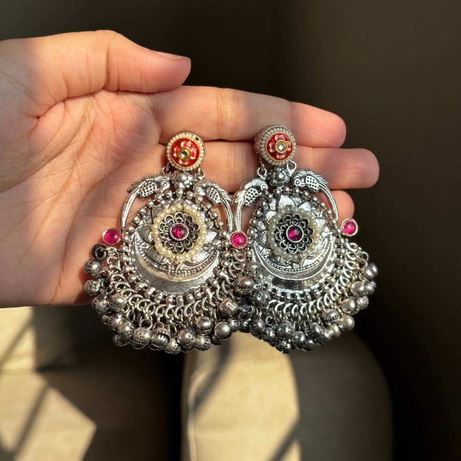 Oxidised Silver Jhumka Earrings
